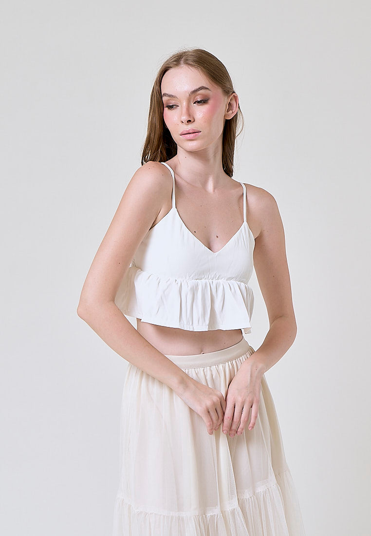 Iwa White V Neck Smock Back Sleeveless Top