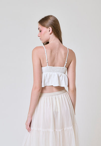 Iwa White V Neck Smock Back Sleeveless Top