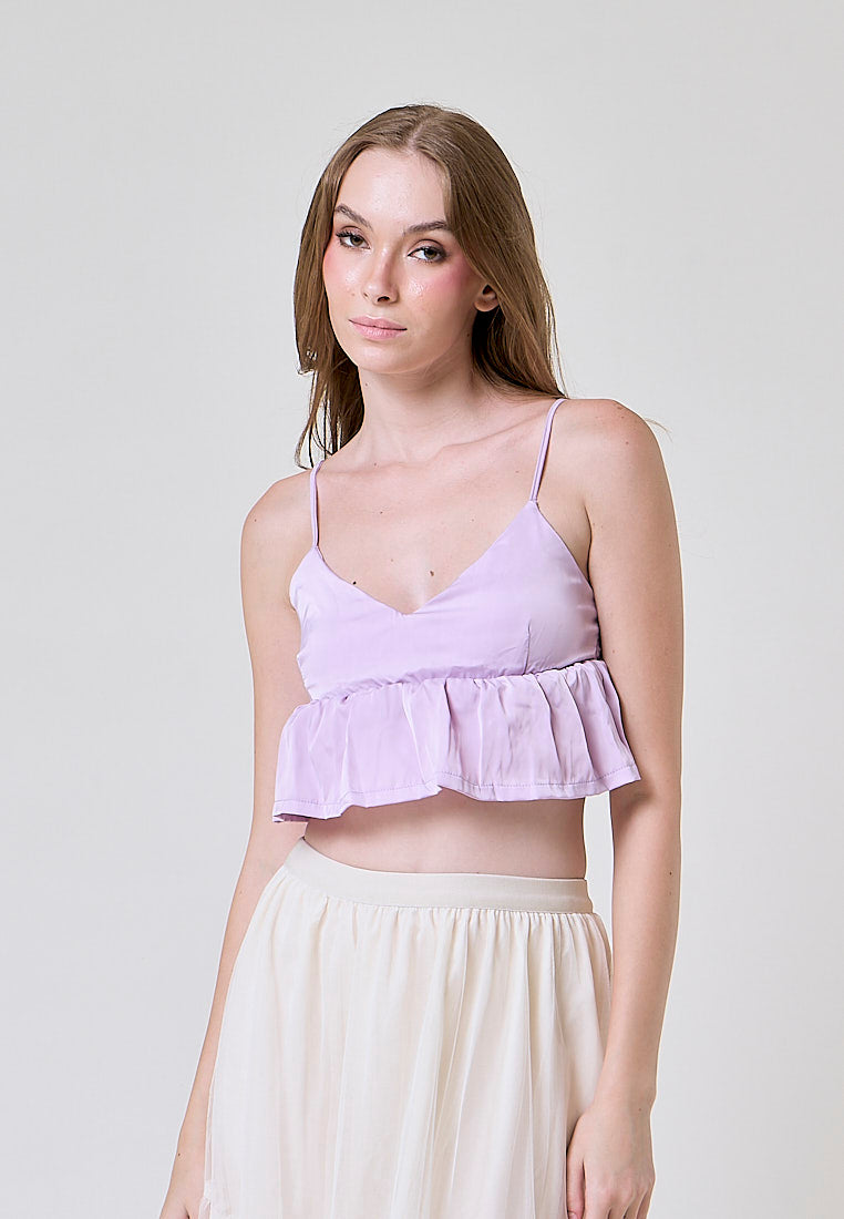 Iwa Purple V Neck Smock Back Sleeveless Top