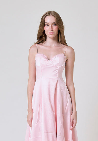 Viola Pastel Pink Bustier Flowy A Line Midi Dress