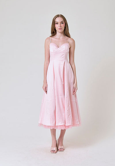 Viola Pastel Pink Bustier Flowy A Line Midi Dress