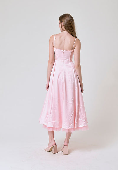 Viola Pastel Pink Bustier Flowy A Line Midi Dress