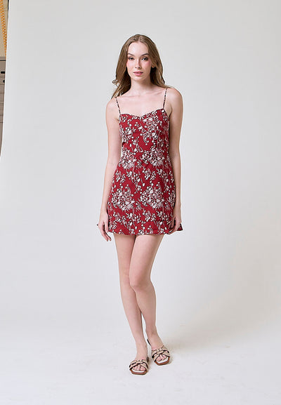 Joanne Maroon Floral All Over Print Mini Dress