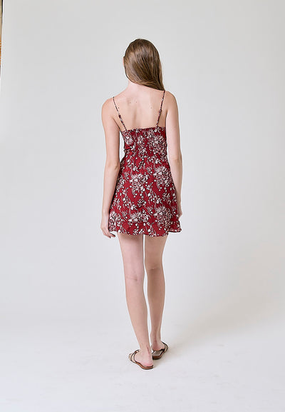 Joanne Maroon Floral All Over Print Mini Dress