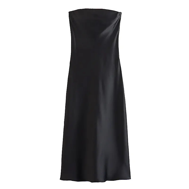 Miyouri Black Side Zipper A-line Tube Midi Dress