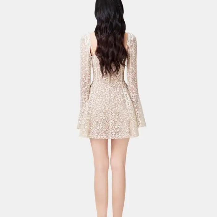 Larra Nude Pure Desire Lace Long Sleeve Mini Dress