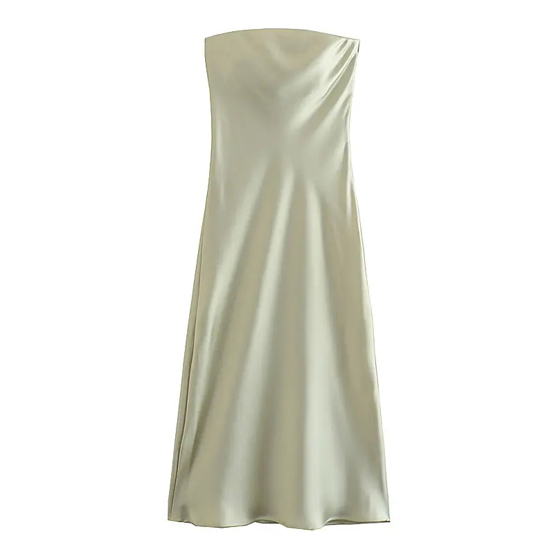 Neorah Light Green Side Zipper A-line Tube Midi Dress