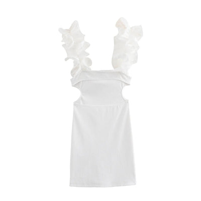 Rhtyhm White Ruffled Straps Cut-Out Edges Mini Dress