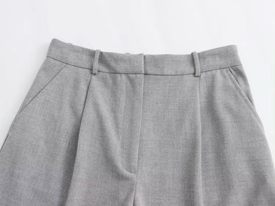 Sedan Gray Front Pleated Zipper Fly Casual Shorts