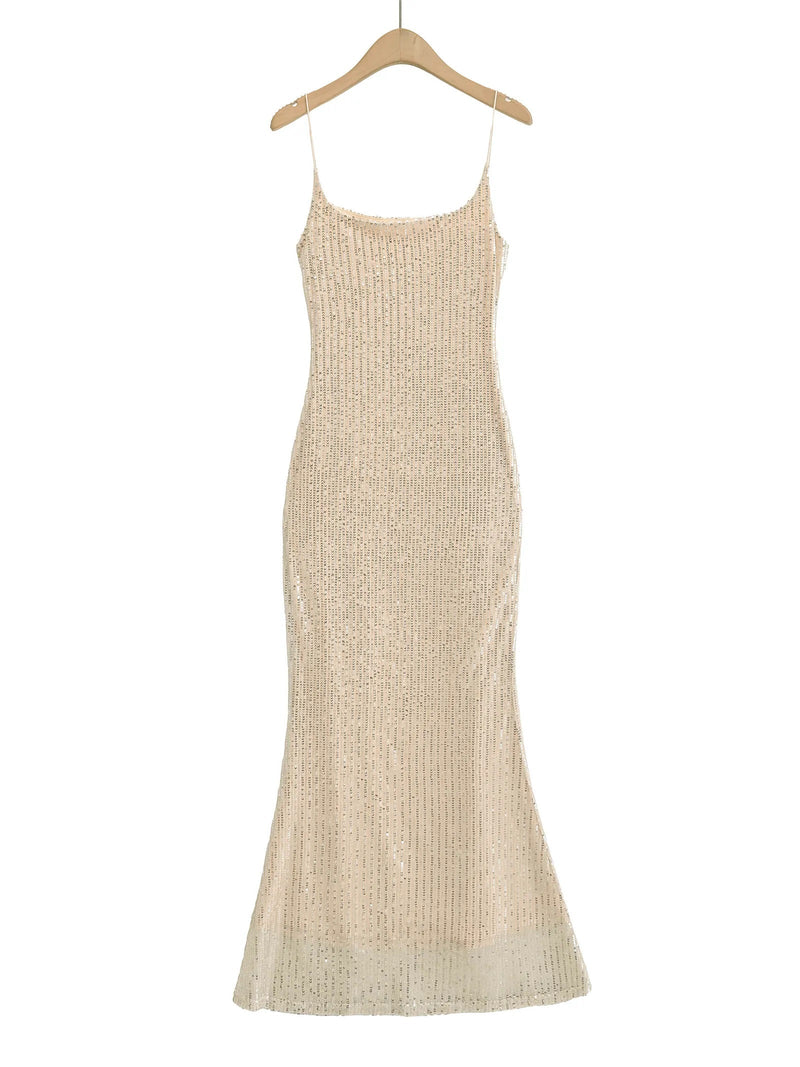 Valentia Champagne Sequin Bodycon Midi Dress