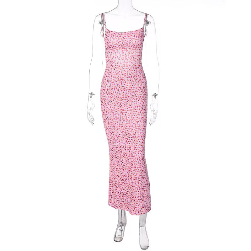 Verbena Pink Floral Print Back Hollow Maxi Dress