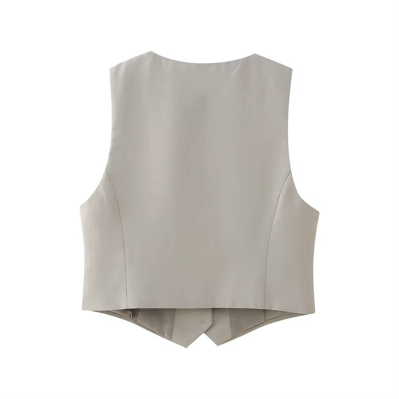 Vida Gray V Neck Single Breasted Button Down Waistcoat Vest