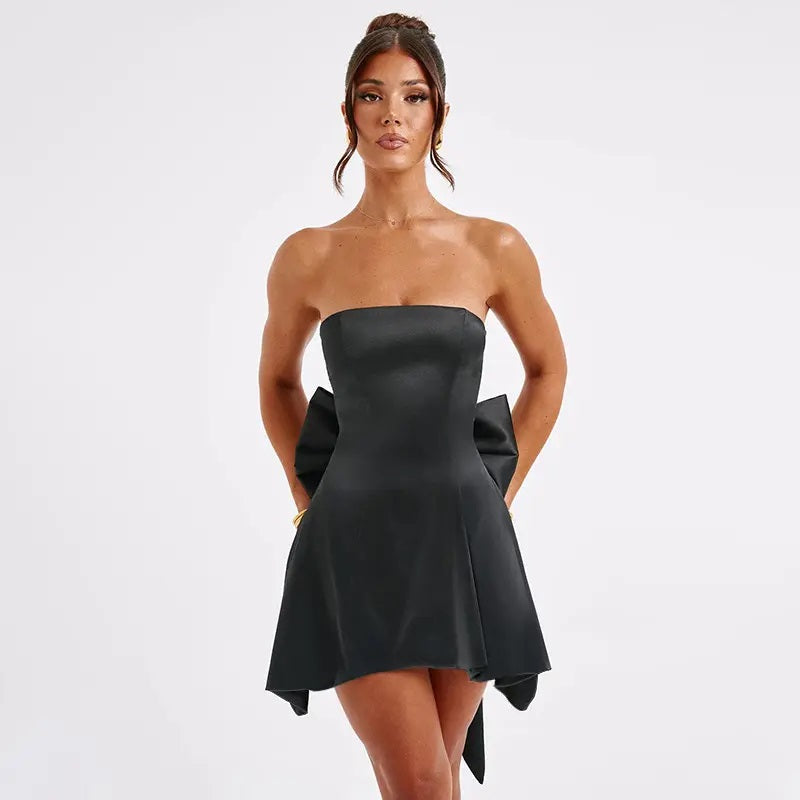 Vinnie Black Bow Decoration Mini Tube Dress