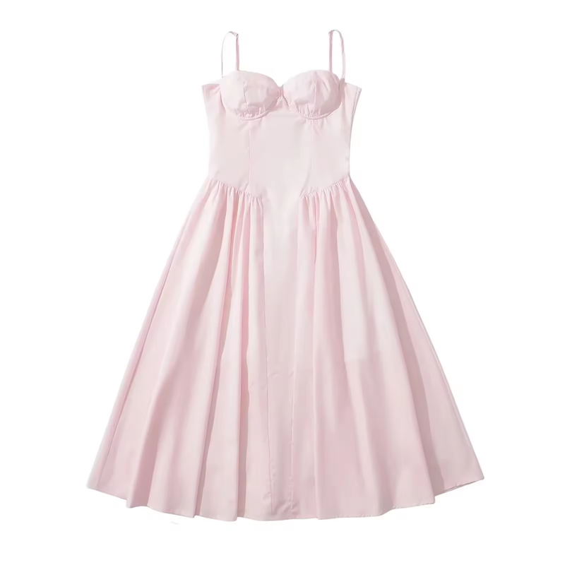 Cherish Pastel Pink Bustier Pleated Midi Dress