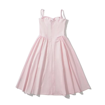 Cherish Pastel Pink Bustier Pleated Midi Dress