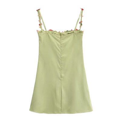 Freesia Sage Green Bustier Floral Embroidery Mini Dress