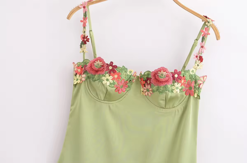 Freesia Sage Green Bustier Floral Embroidery Mini Dress