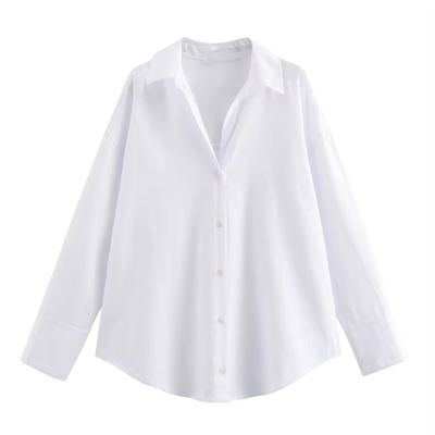 Gentle White Long Sleeve Turn Down Collar Buttons Up Top