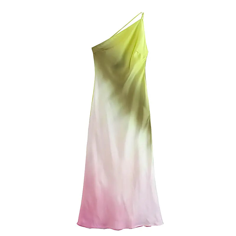 Mavise Multicoloured Tie Dye Assymetrical Neckline A-line Sleeveless Midi Dress