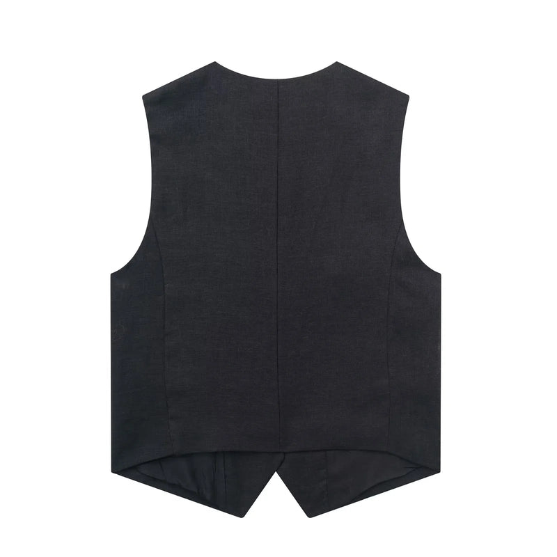 Daze Black V Neck Single Breasted Sleeveless Vest Top