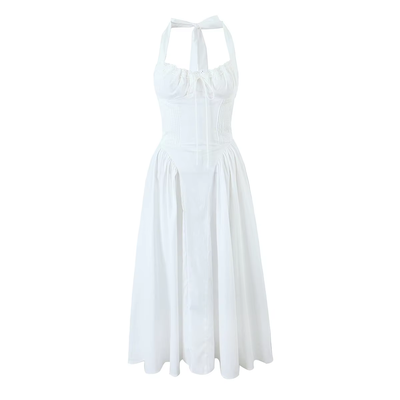 Talula White Back Hollow Out Front Lace up Halter Midi Dress