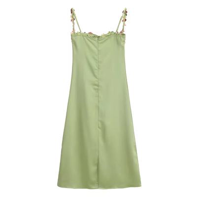 Winika Sage Green Bustier Floral Embroidery Midi Dress