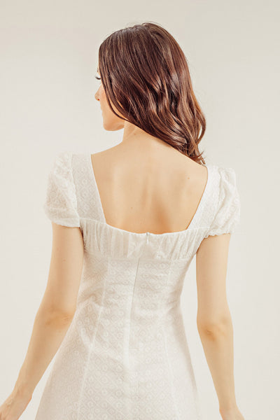 Kaz White Eyelet Sweetheart Neck Puff Sleeve Mini Dress