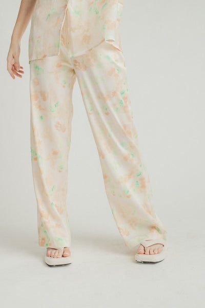 Flynn Peach with Green Pastel Print with Side Pocket Pajama Pants