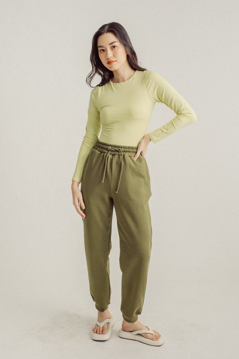 Sato Yellow Green Seamless Round Neck Long Sleeves Bodysuit