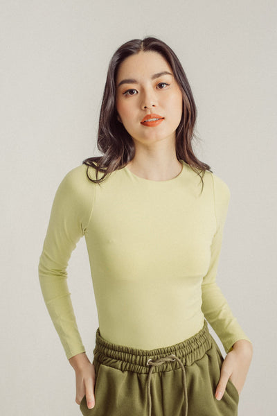 Sato Yellow Green Seamless Round Neck Long Sleeves Bodysuit