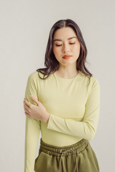 Sato Yellow Green Seamless Round Neck Long Sleeves Bodysuit