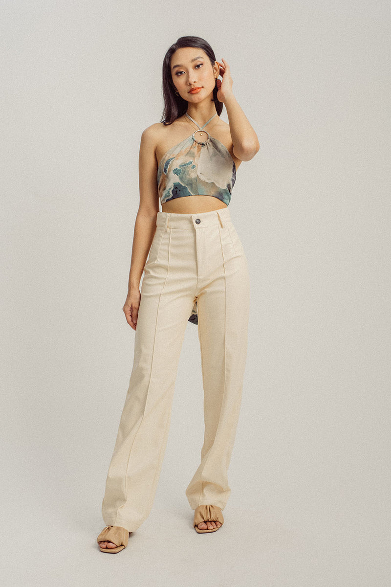 Rue Multicolor Tube Halter Self-Tie Strap Crop Top