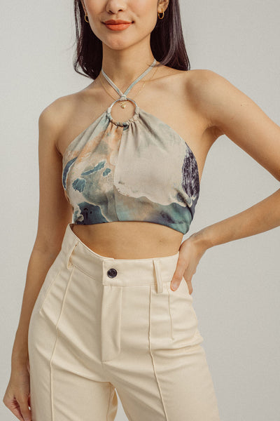 Rue Multicolor Tube Halter Self-Tie Strap Crop Top