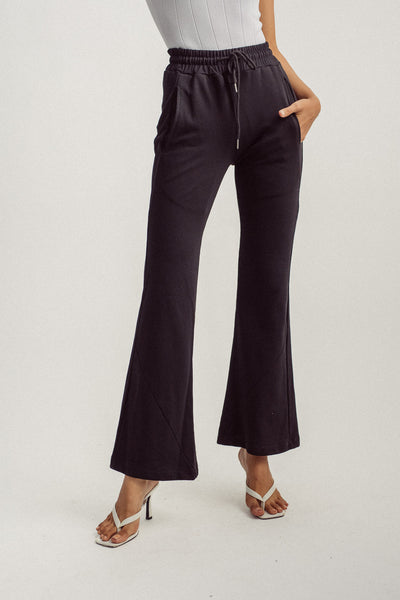 Amora Black Elastic Waist Straight Cut Culottes with Drawstring