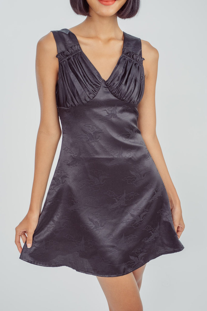Reek Black V Neck Pleated Bust Sleeveless Mini Dress