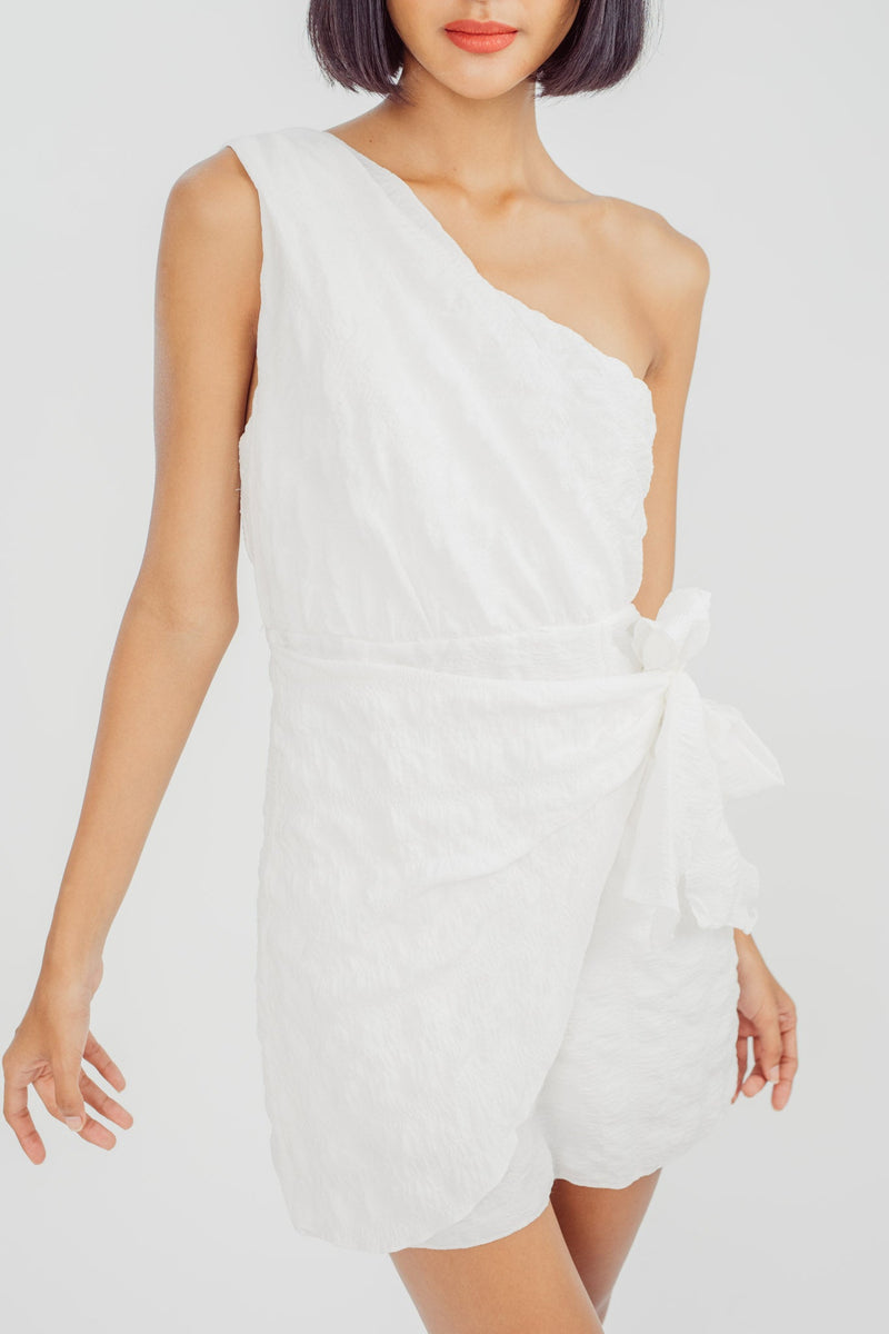 Jayden White Asymmetrical Neckline Sleeveless One Side Strap Mini Dress