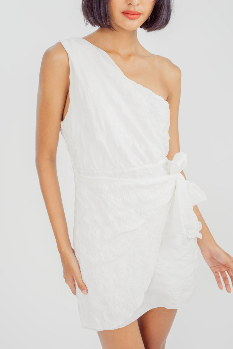 Jayden White Asymmetrical Neckline Sleeveless One Side Strap Mini Dress