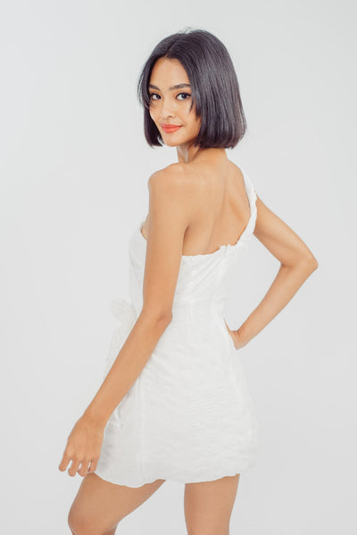 Jayden White Asymmetrical Neckline Sleeveless One Side Strap Mini Dress