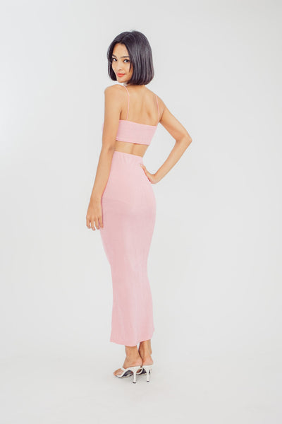 Virginia Pink Velvet Sleeveless Top and Maxi Skirt Set