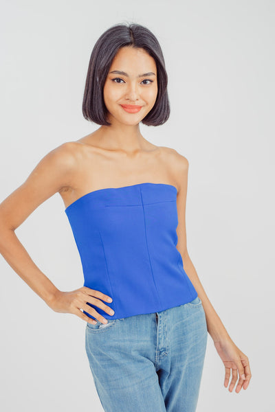 Hubert Blue Lined Tube Crop Top