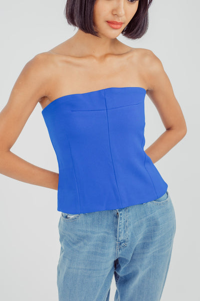 Hubert Blue Lined Tube Crop Top