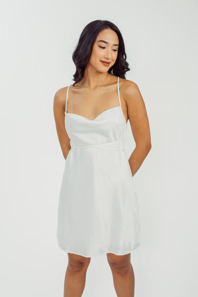 Cheeni White Silk Sleeveless Sexy Open Back Mini Dress with Long Strap