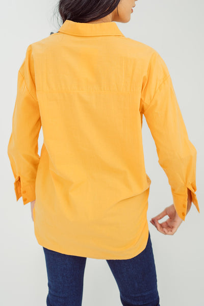 Stannis Orange Turn Down Collar Buttondown Long Sleeves Polo Top