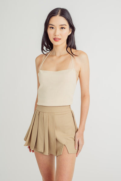 Giselle Beige Knitted Sleeveless Crisscross Back Self-Tie Top