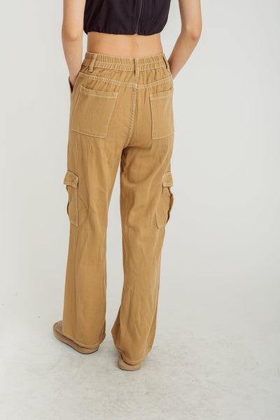 Sasuke Brown Zipper Fly Elastic Waist Multi-Pockets Cargo Pants