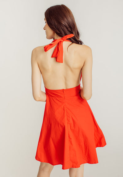 Aissa Red Tie Backless Plunging Neck Halter Mini Dress