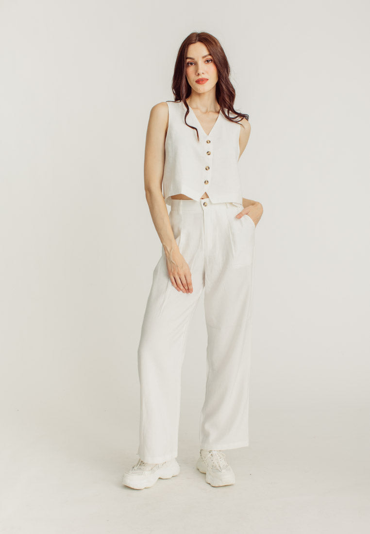 Liana White Button Sleeveless Waist Coat Vest