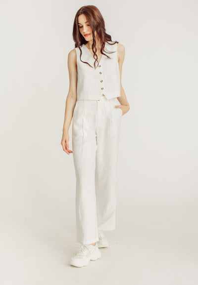 Liana White Button Sleeveless Waist Coat Vest