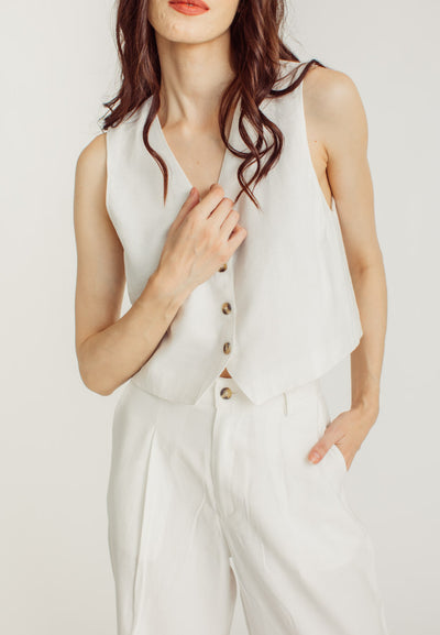 Liana White Button Sleeveless Waist Coat Vest