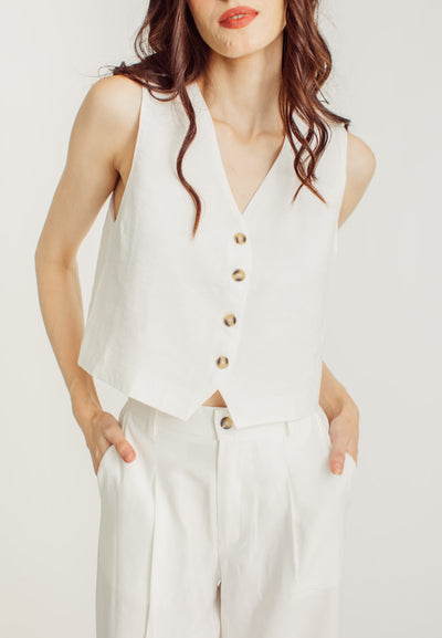 Liana White Button Sleeveless Waist Coat Vest